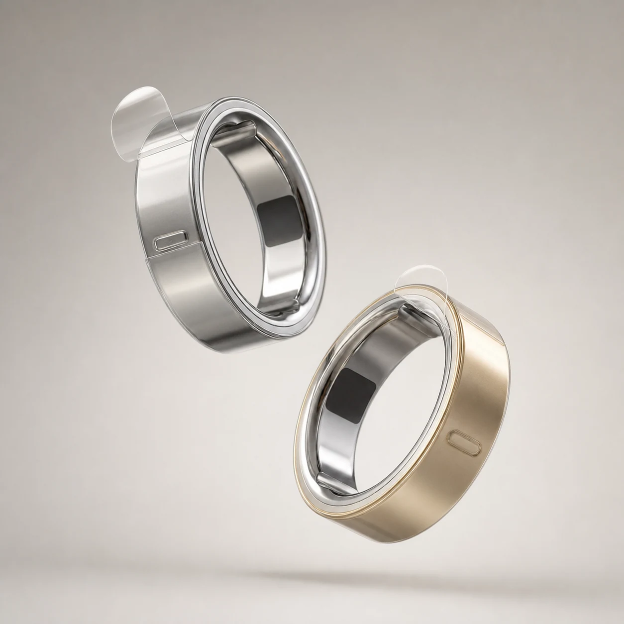 Two smart rings protected by BandRain ultra-clear ring skins