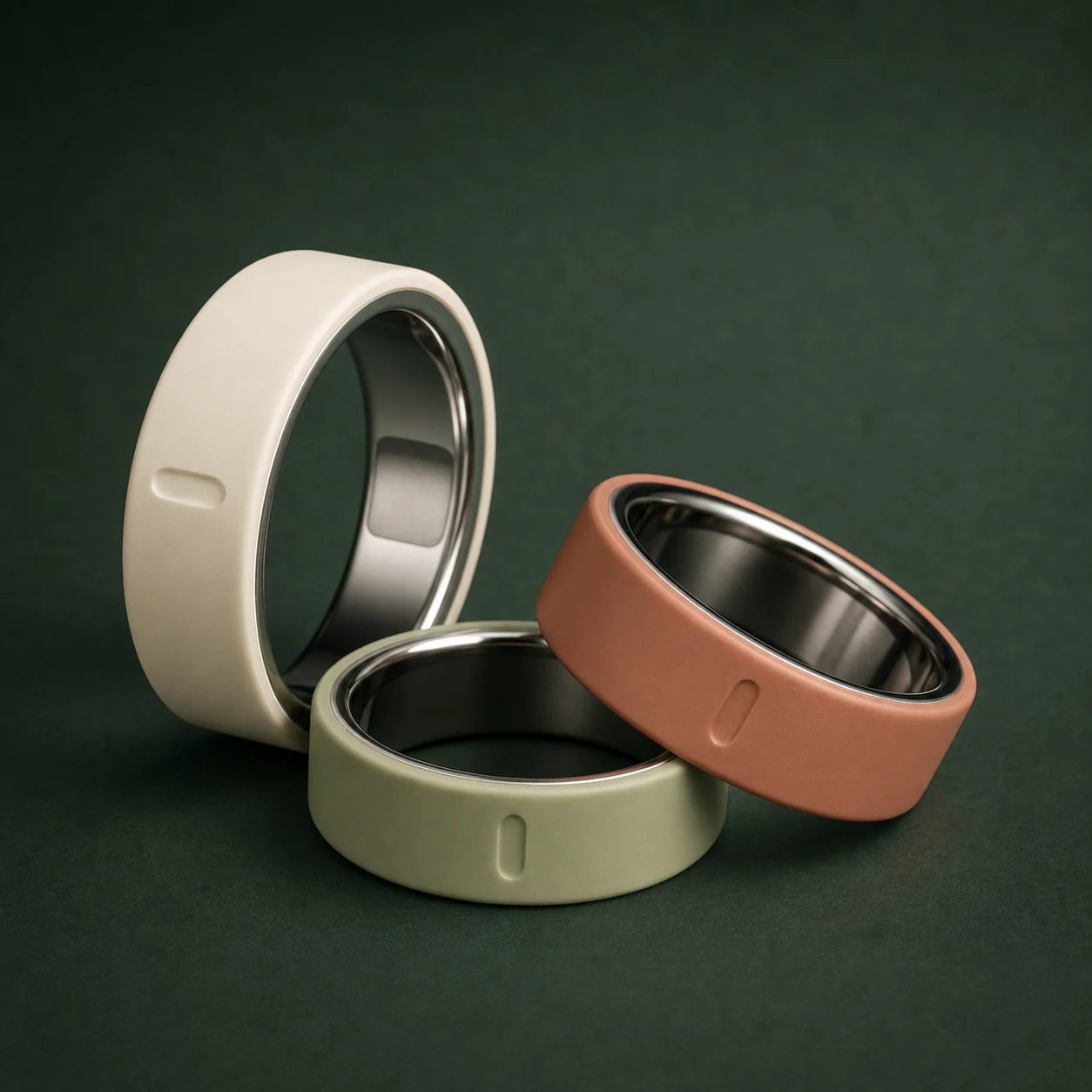 BandRain ultra-thin silicone smart ring covers in ivory, sage and terracotta